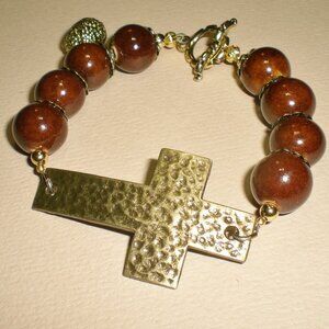 Hand Beaded Cross and Glass Bead Bracelet